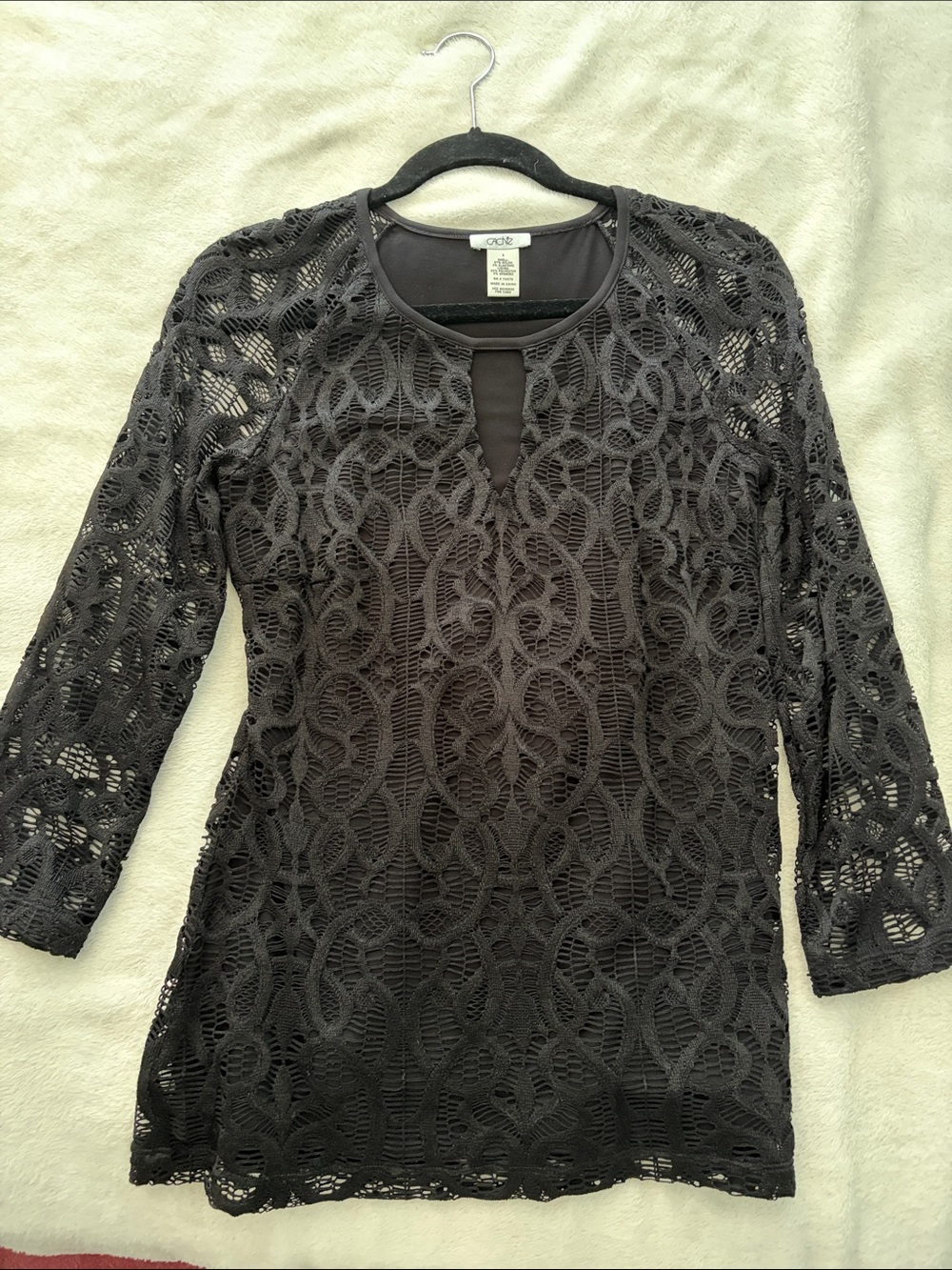 Cache Black Crochet Lace Top with Keyhole Neck